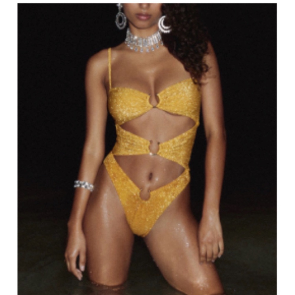 Shimmering Gold Bikini Set- one piece **never worn** (runs a bit small)